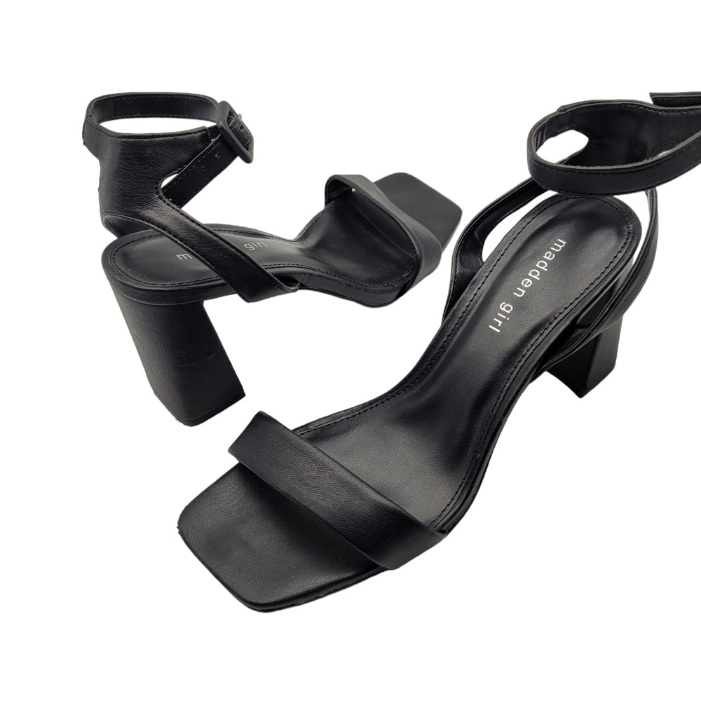 Madden Girl womens Winni black pleather open square toe high heel sandals sz 9.